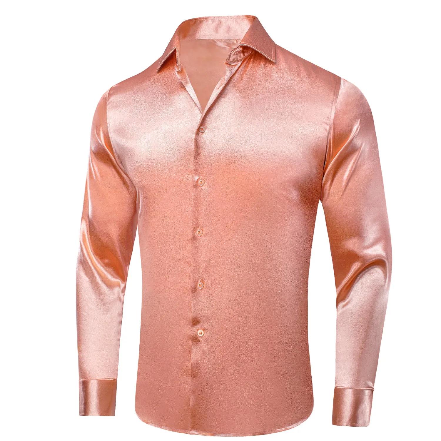 Coral Pink Satin Silk Men's Long Sleeve Shirt