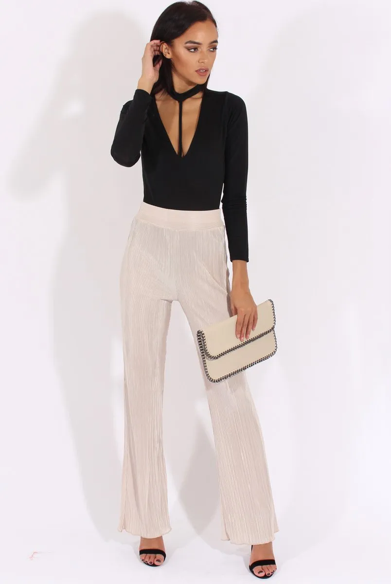 Cream Pleated Long High Waisted Trousers - Jojo