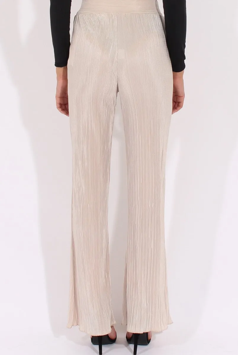 Cream Pleated Long High Waisted Trousers - Jojo