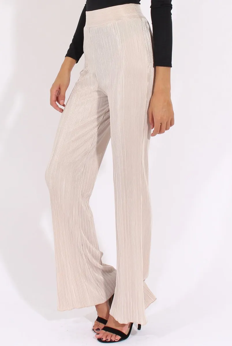 Cream Pleated Long High Waisted Trousers - Jojo