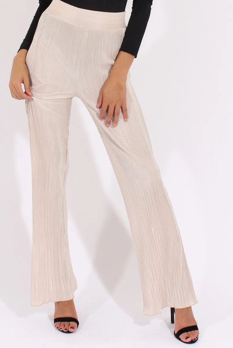 Cream Pleated Long High Waisted Trousers - Jojo