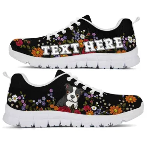 Custom Name Boston Terrier Sneaker, Boston Terrier Colorful Flower Floral Dog Lovers Sneakers Gym Running Shoes, Best Running Shoes