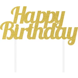 Gold Glitter 'Happy Birthday' Cake Topper