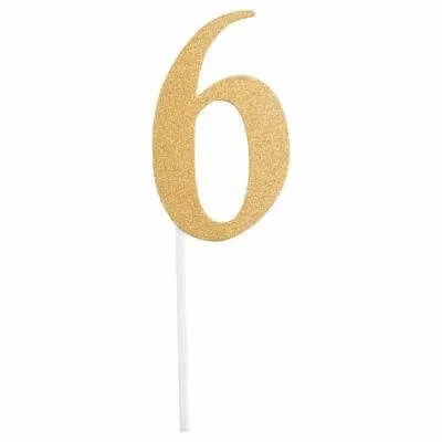 Gold Glitter Number '6' Cake Topper