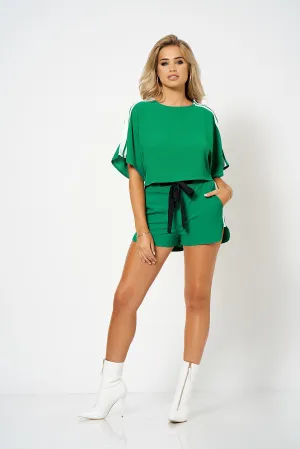 Green Contrast Stripe High Waisted Co-Ord Shorts