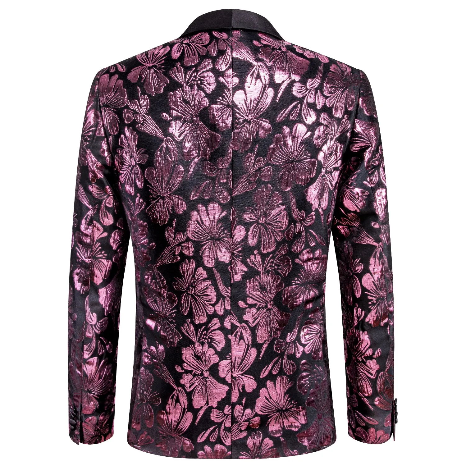 Hi-Tie Black Shawl Lapel Luxury Pink Floral Men's Suit Set