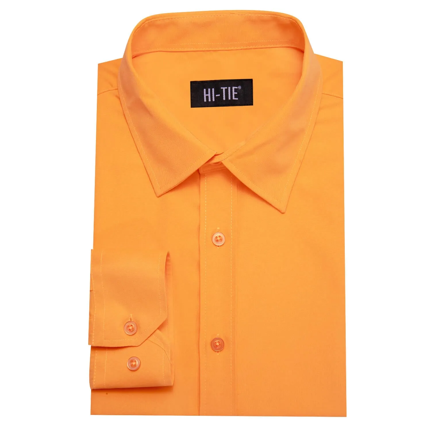 Hi-Tie Long Sleeve Shirt Pumpkin Orange Solid Spring Mens Dress Shirt