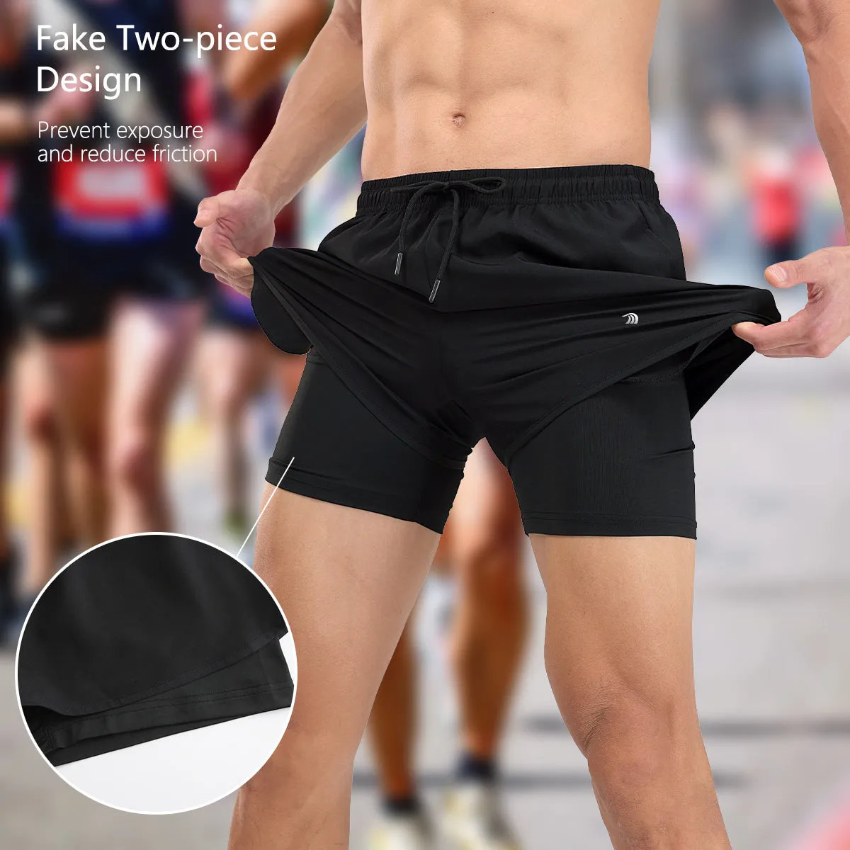 Men's Faux Two-piece Sports Shorts