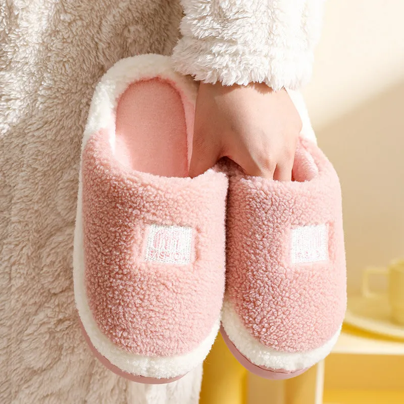 New home cotton slippers for winter home couples cute thick-soled fur slippers non-slip silent warm confinement shoes