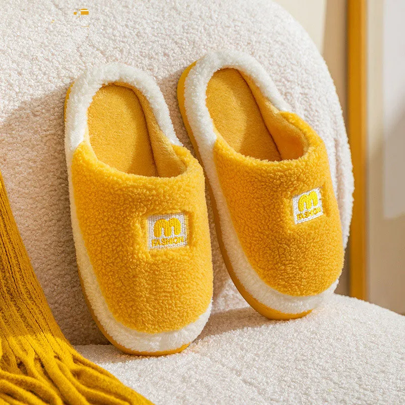 New home cotton slippers for winter home couples cute thick-soled fur slippers non-slip silent warm confinement shoes