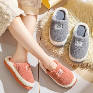 New home cotton slippers for winter home couples cute thick-soled fur slippers non-slip silent warm confinement shoes