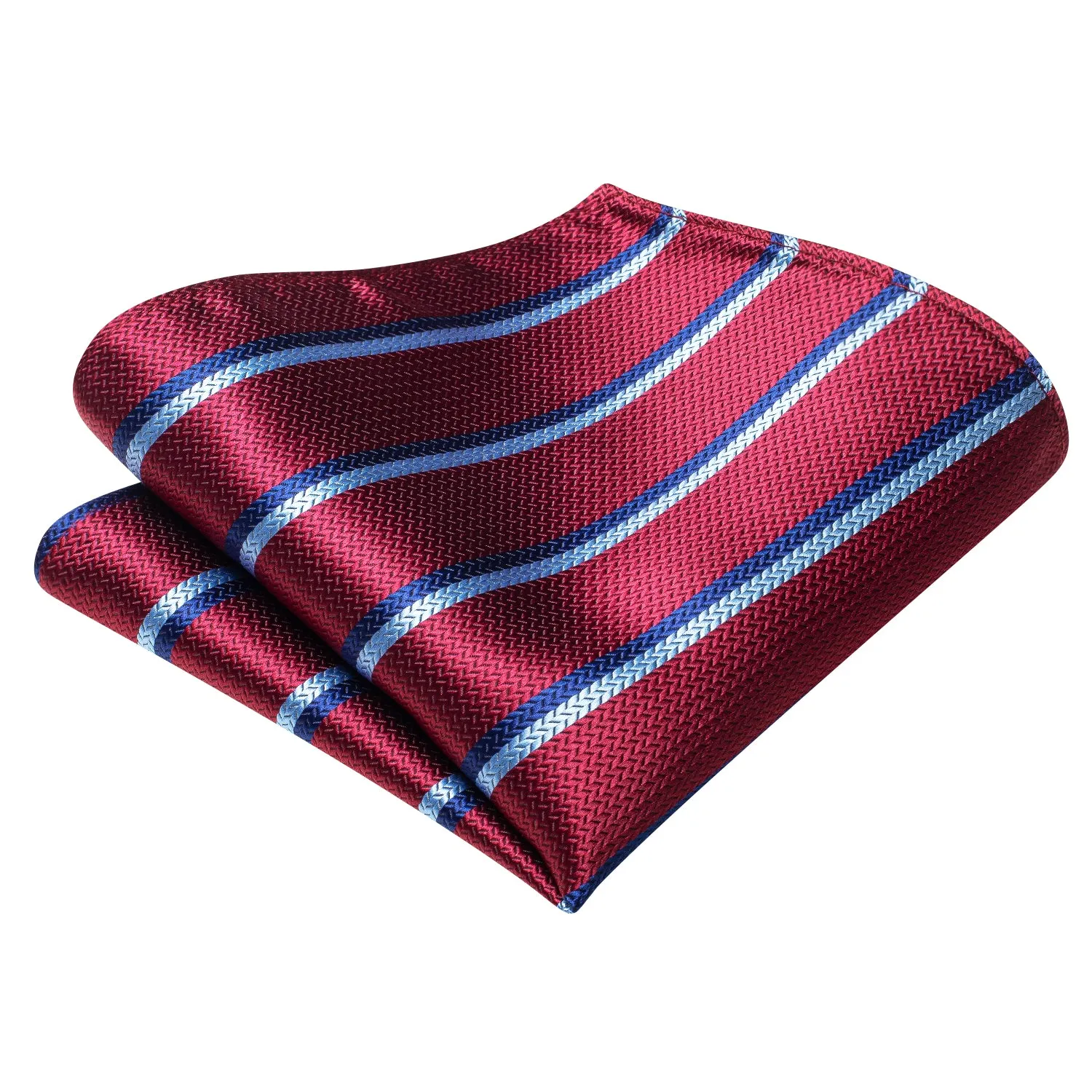 Red Blue Strip Weave Silk Self-tied Bow Tie Pocket Square Cufflinks Pin Set