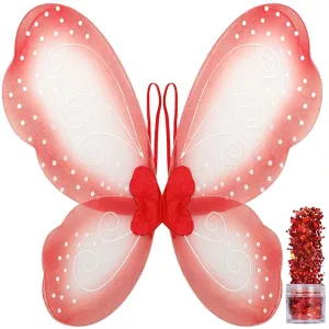 Red Butterfly Wings - Fairy Wings with Chunky Glitter Set - FUNCREDIBLE