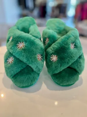 Rhinestone Slippers - Green