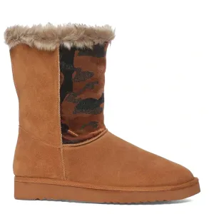 Saint Honora Tan Camo Italian Fabric-Leather Snug Boots