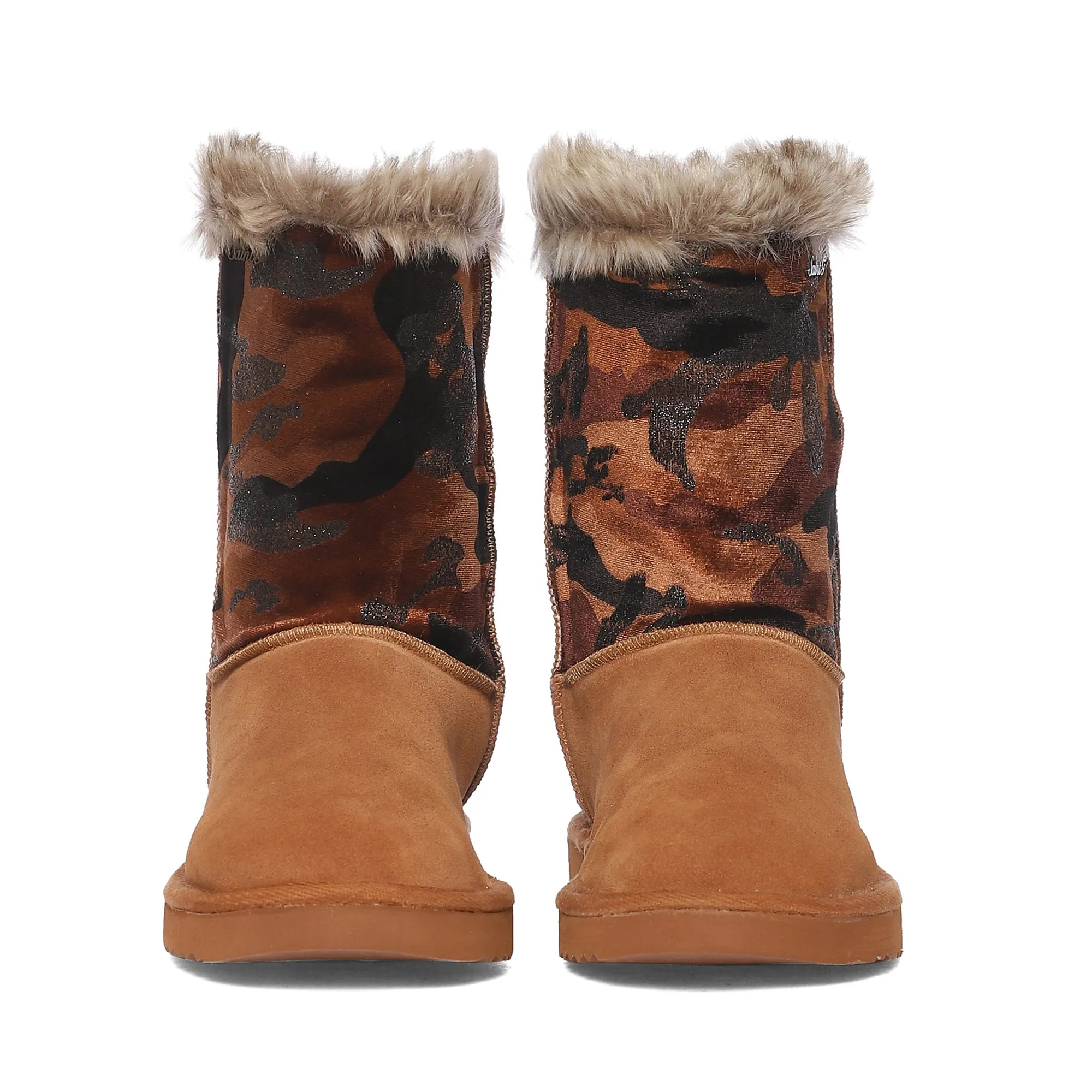 Saint Honora Tan Camo Italian Fabric-Leather Snug Boots