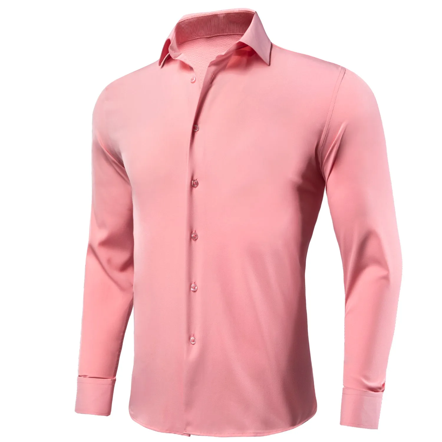 Salmon Pink Stretch Men's Long Sleeve Shirt