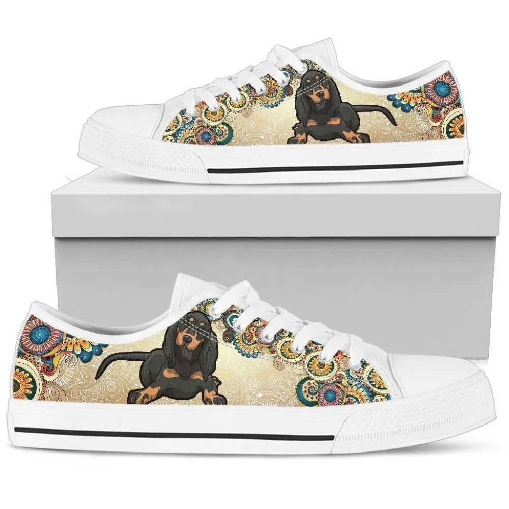 Stylish Black And Tan Coonhound Women Low Top Shoes, Low Top Sneaker, Low Top Canvas Shoes