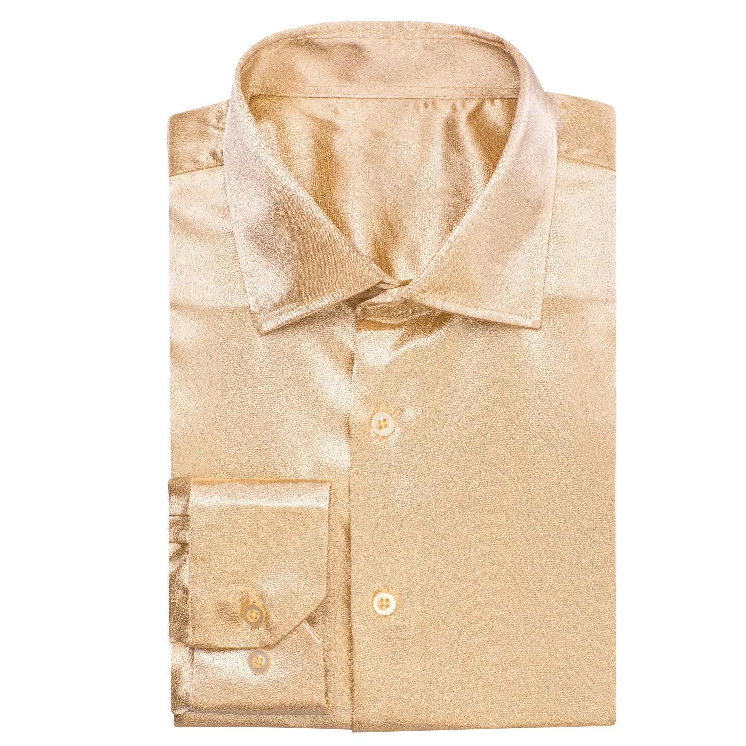 Wheat Yellow Satin Silk Men's Long Sleeve Shirt