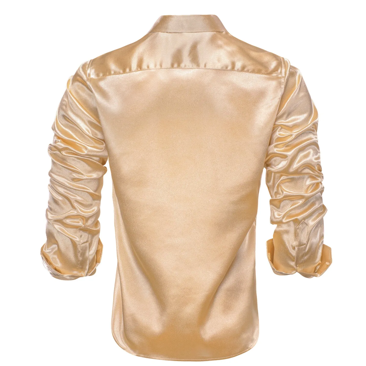 Wheat Yellow Satin Silk Men's Long Sleeve Shirt