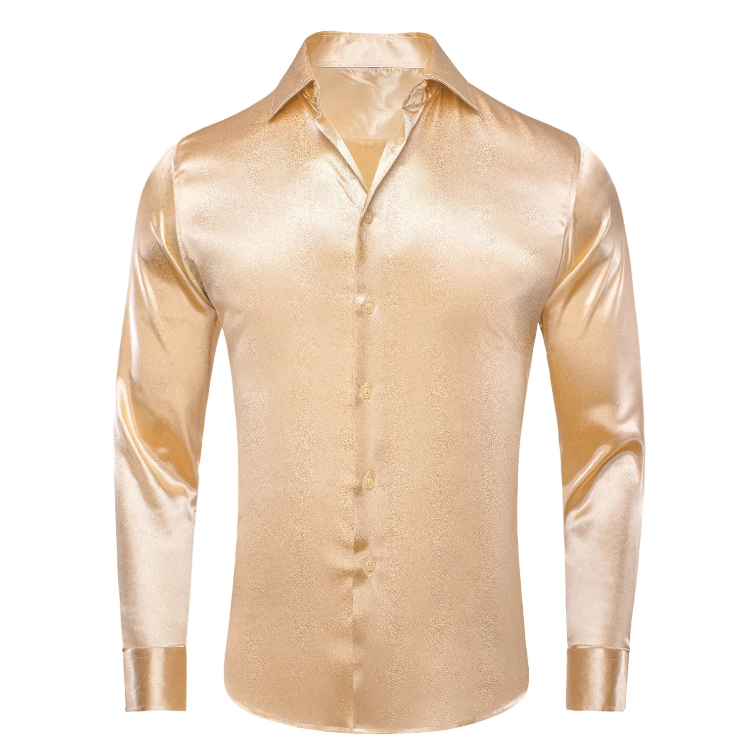 Wheat Yellow Satin Silk Men's Long Sleeve Shirt