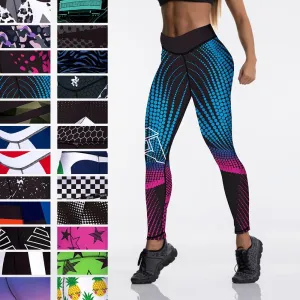 Women Digital Printed High Waist Elasticated Push Up Leggings